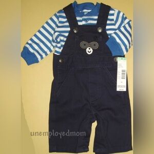 Boys Overalls Coverall Outfit 2 pc Set Baby Shirt Top Pants Raccoon 6/9M